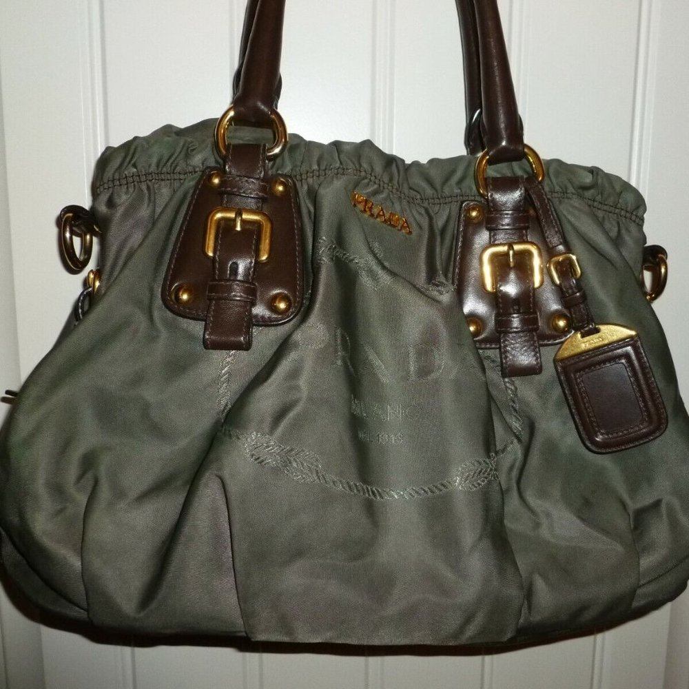 Prada Green Gaufre  Tessuto Handbag Purse